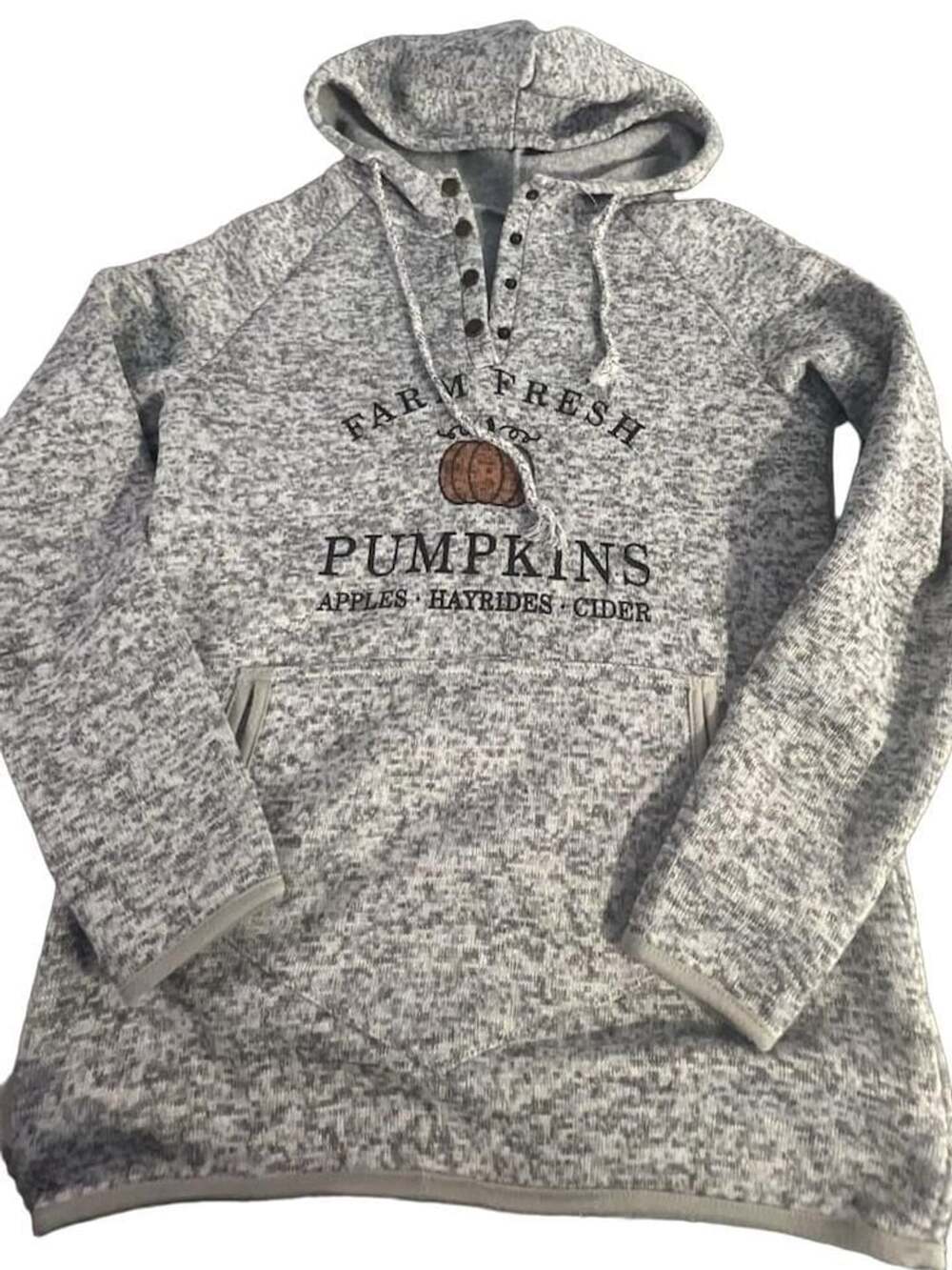Cato Farm Fresh Pumpkins Size S Gray Fleece Hooded Sweatshirt